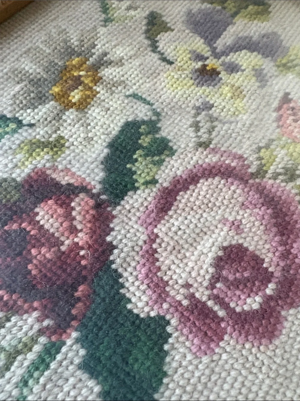 12x14 Vintage Floral Needlepoint Wall Art in Pink, Green, Purple and Gold
